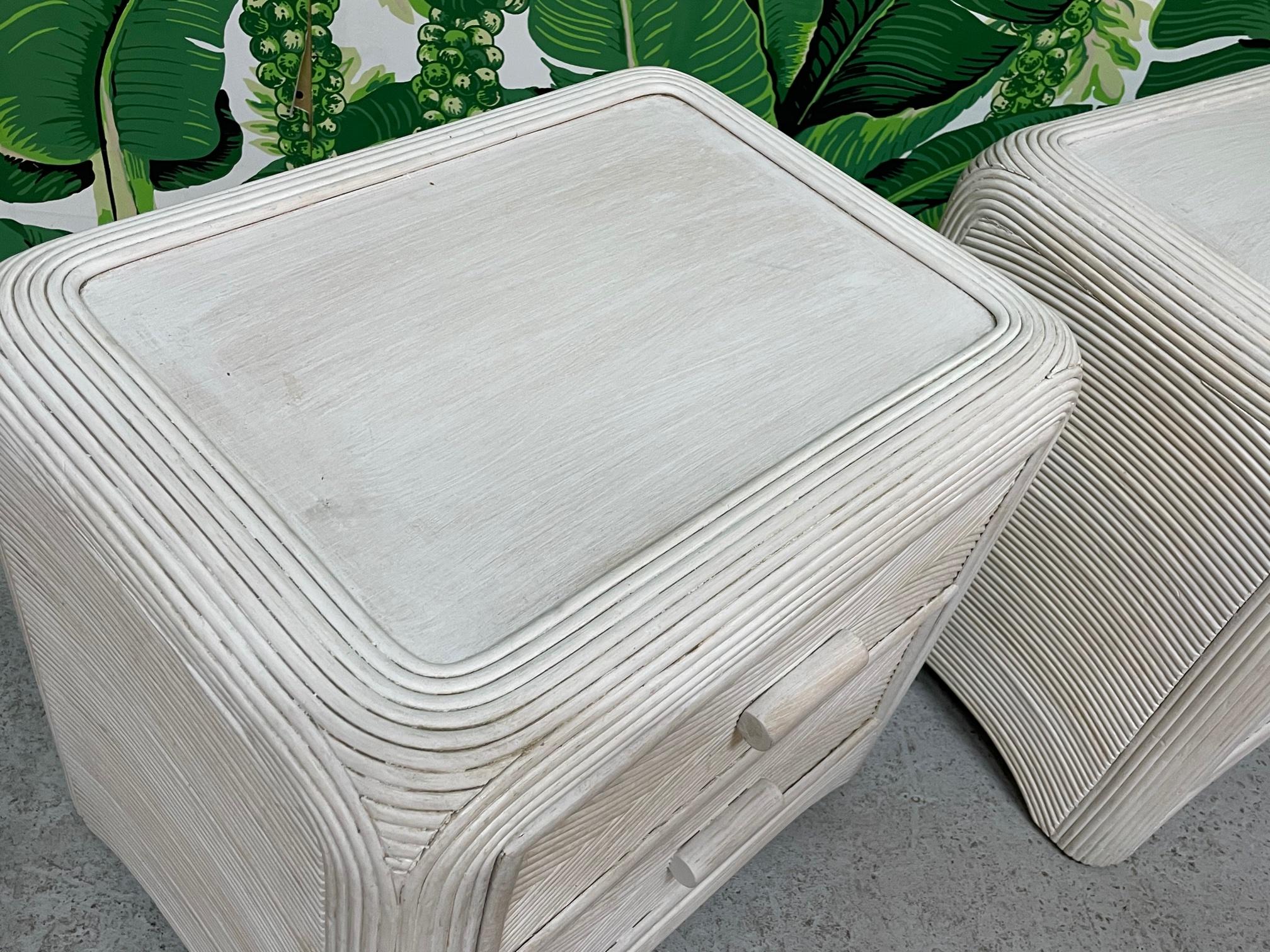 Split Reed Rattan Nightstands, a Pair In Good Condition In Jacksonville, FL