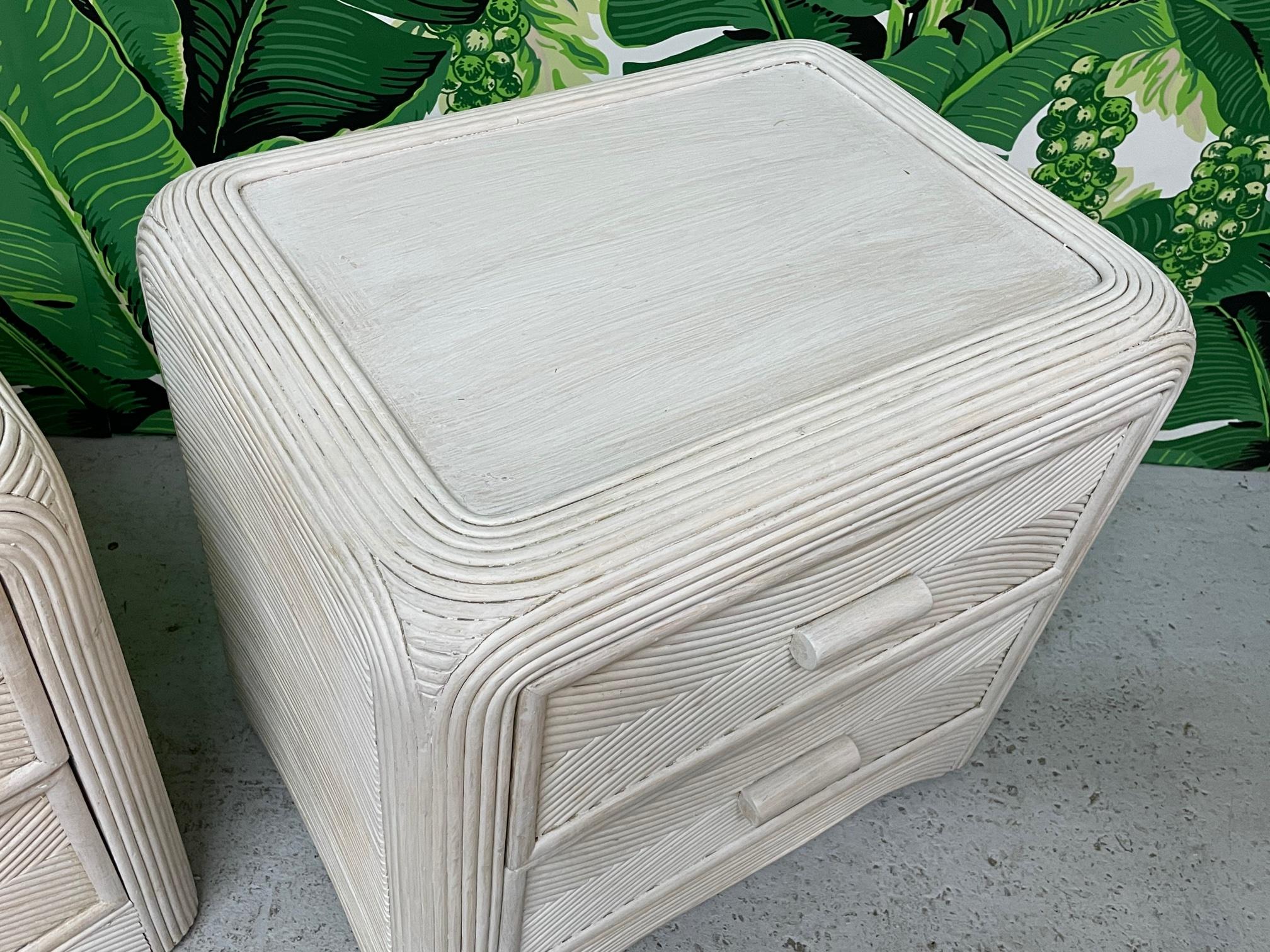 Late 20th Century Split Reed Rattan Nightstands, a Pair