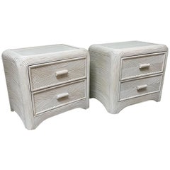 Split Reed Rattan Nightstands, a Pair