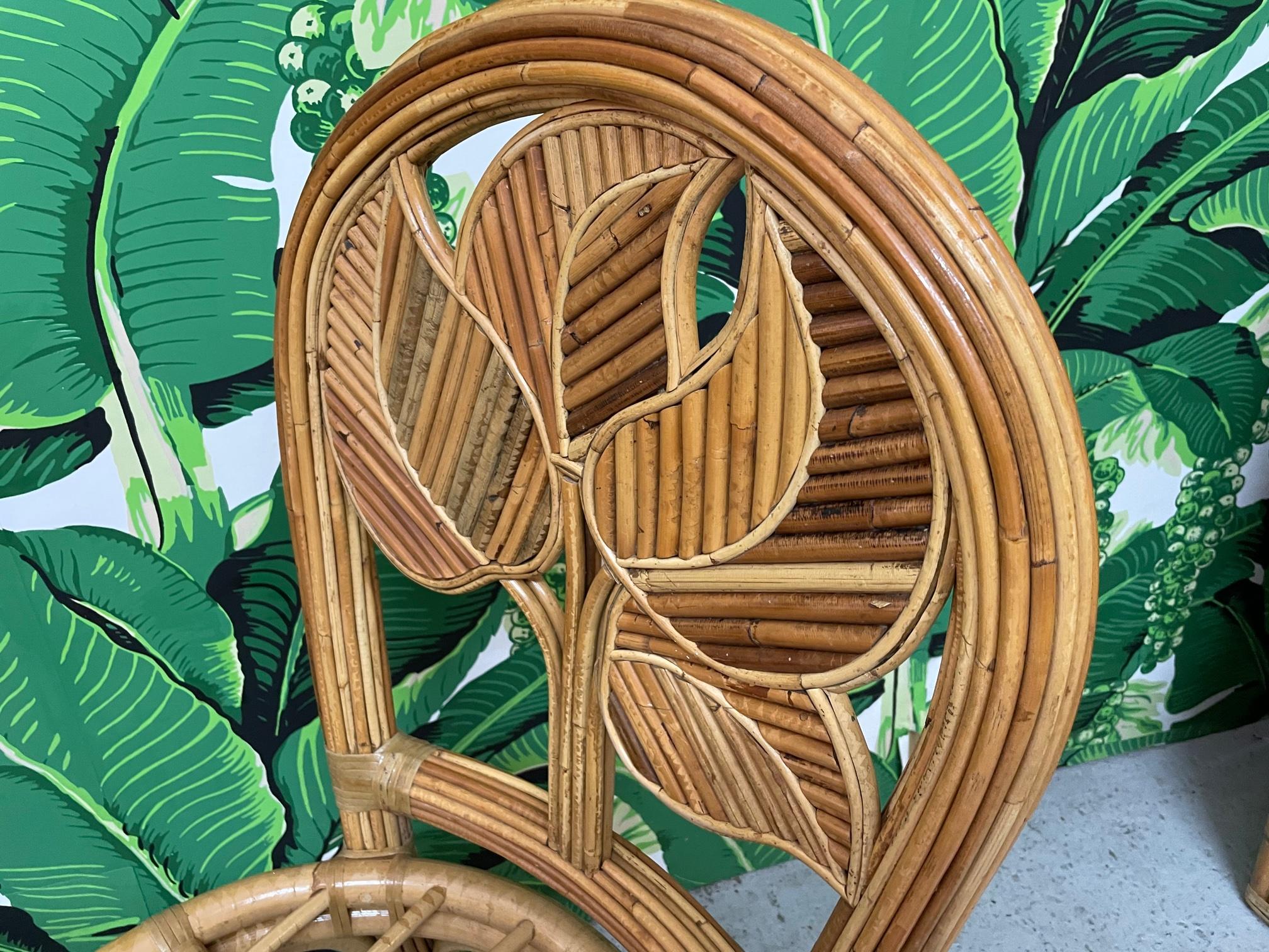 Organic Modern Split Reed Rattan Palm Tree Back Dining Chairs, Set of 6