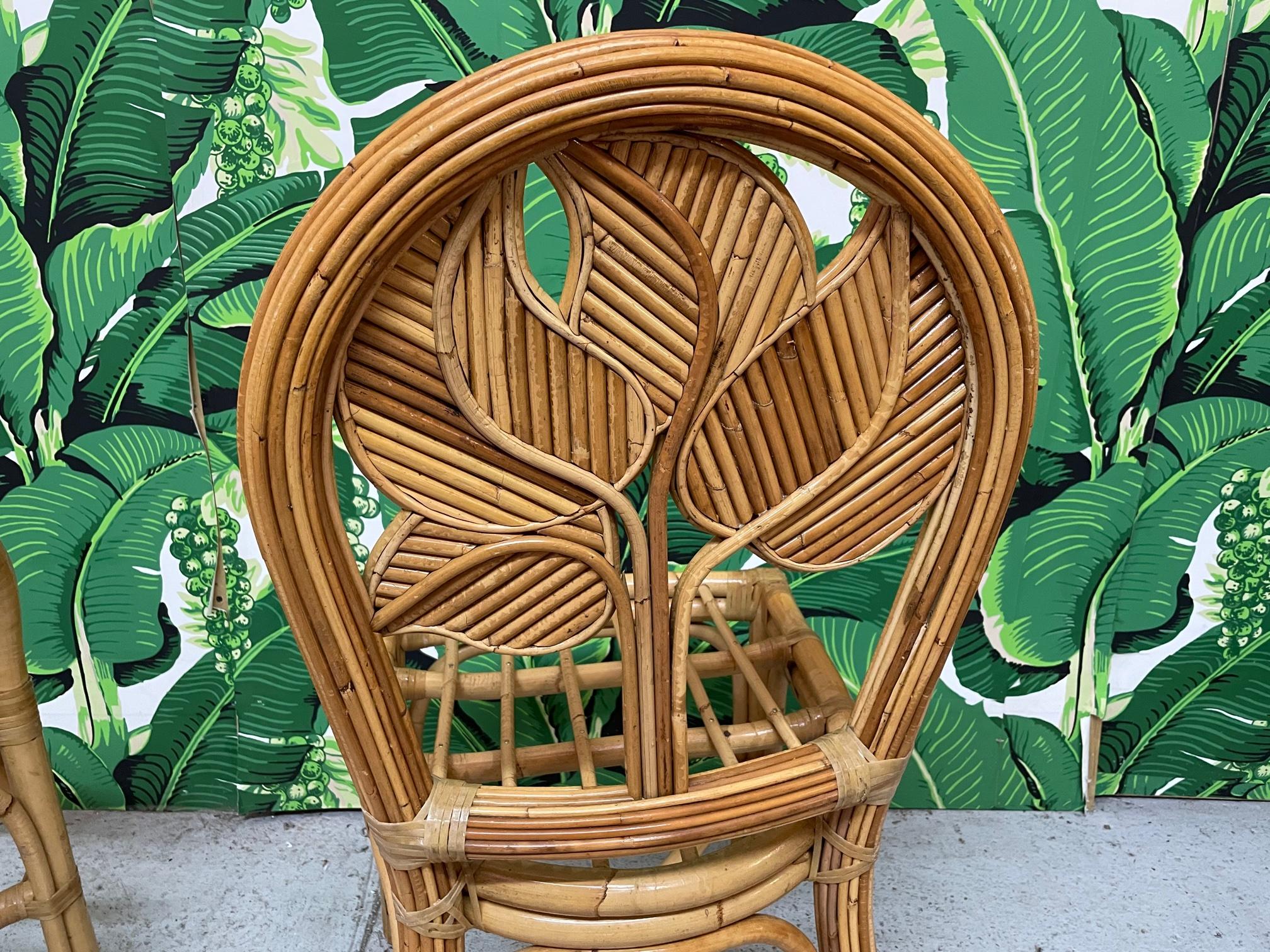 Split Reed Rattan Palm Tree Back Dining Chairs, Set of 6 In Good Condition In Jacksonville, FL