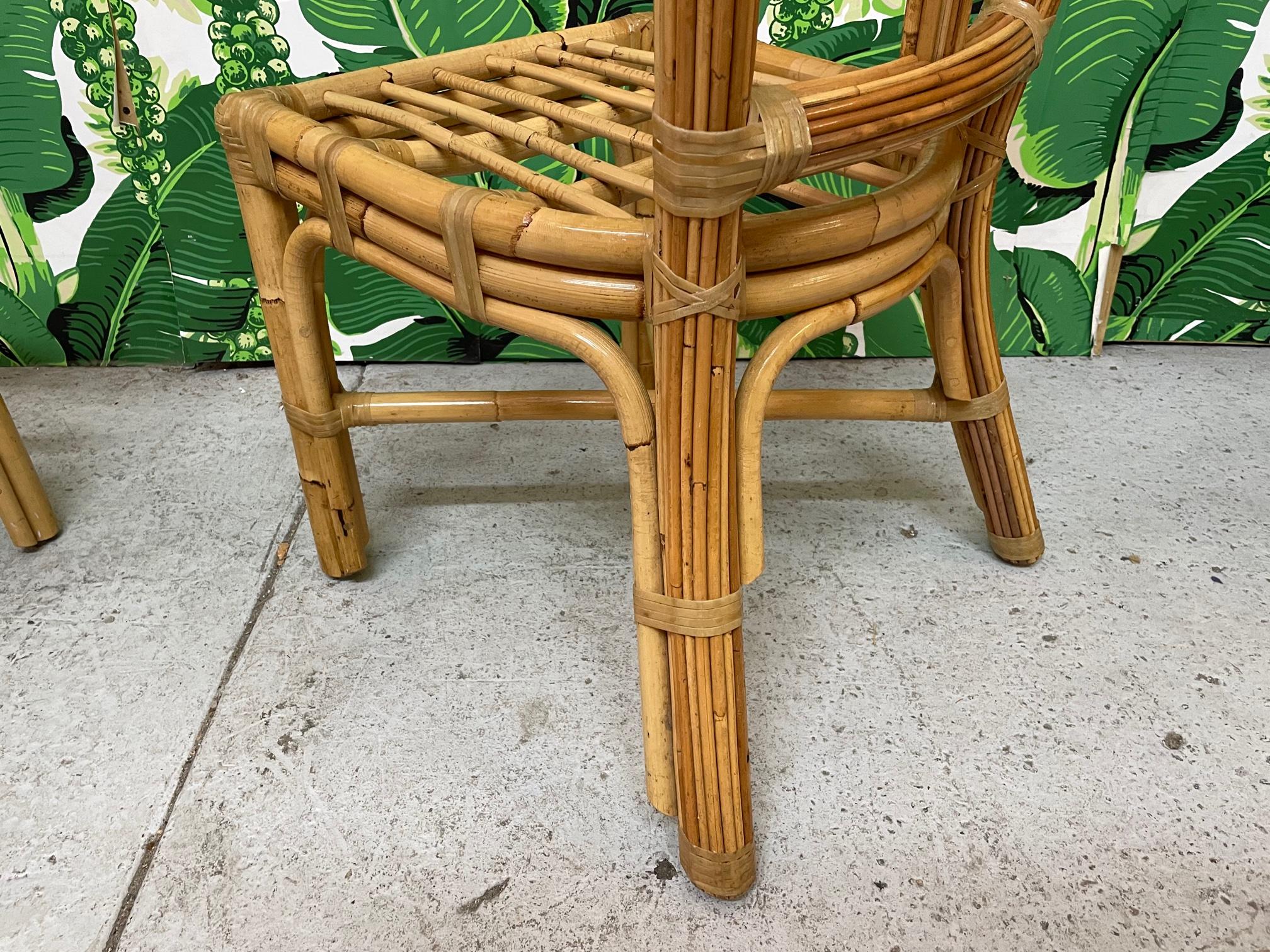 Late 20th Century Split Reed Rattan Palm Tree Back Dining Chairs, Set of 6