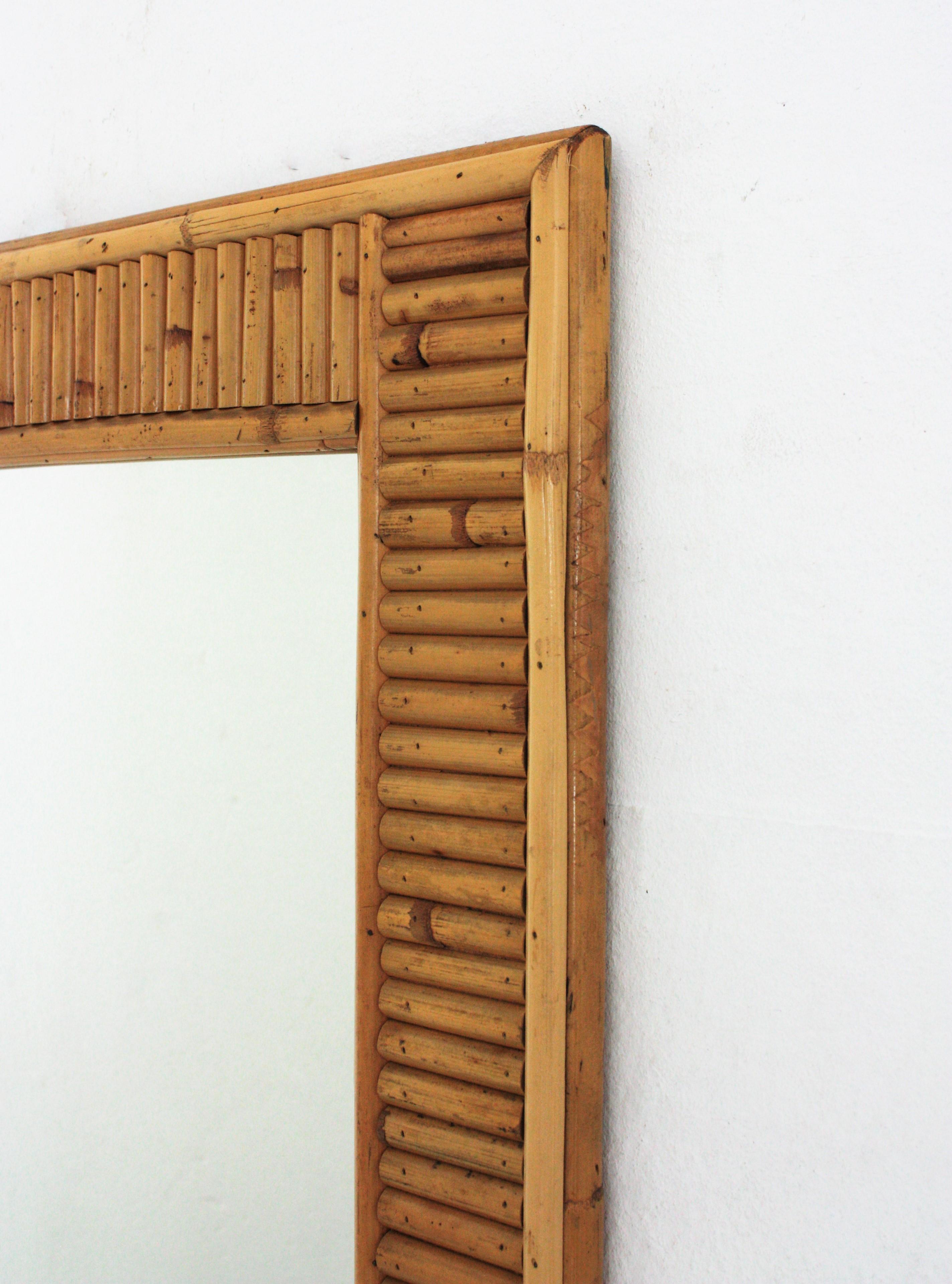 Midcentury Rattan Split Reed Rectangular Wall Mirror For Sale 2