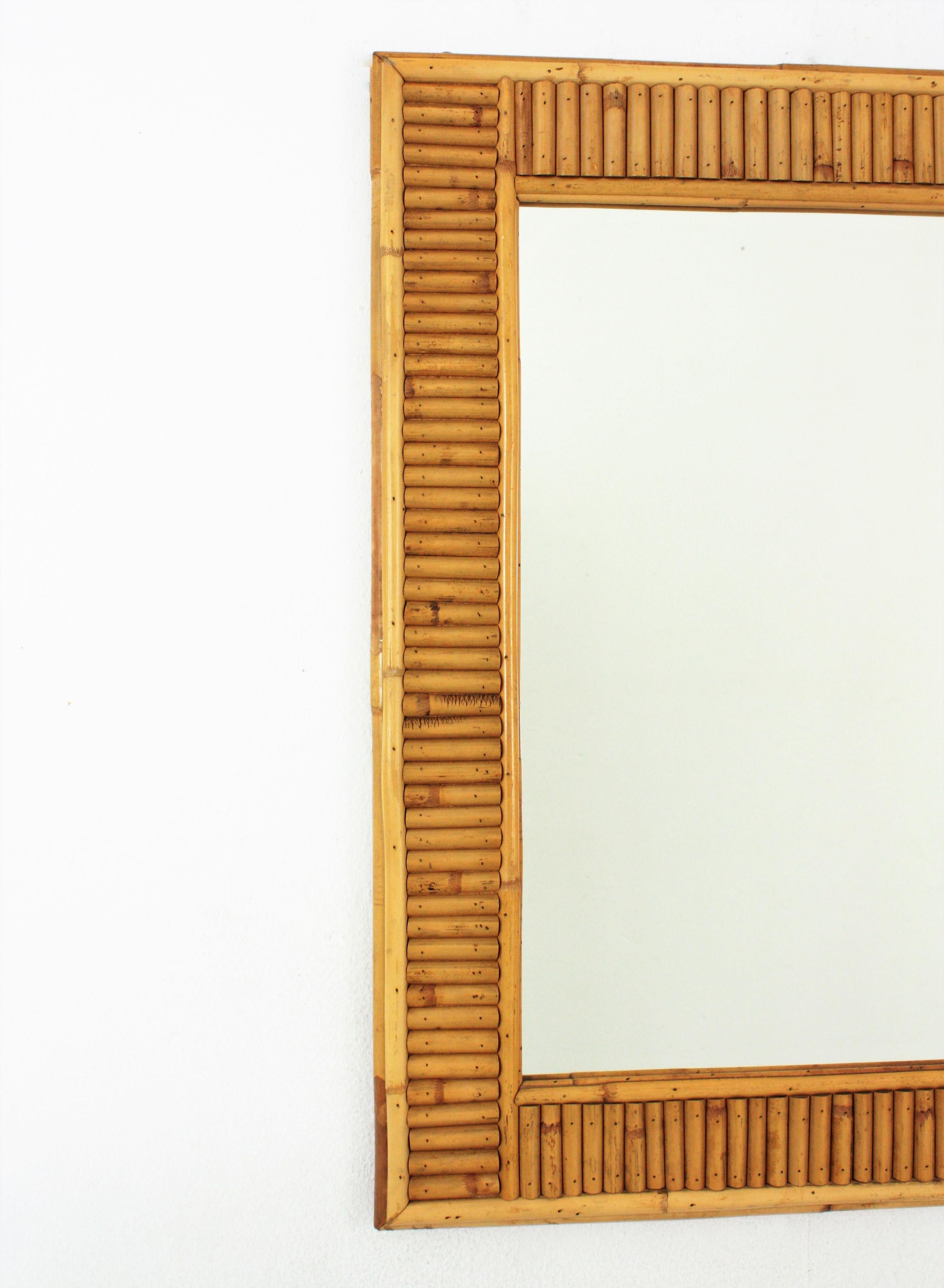 Midcentury Rattan Split Reed Rectangular Wall Mirror In Good Condition For Sale In Barcelona, ES