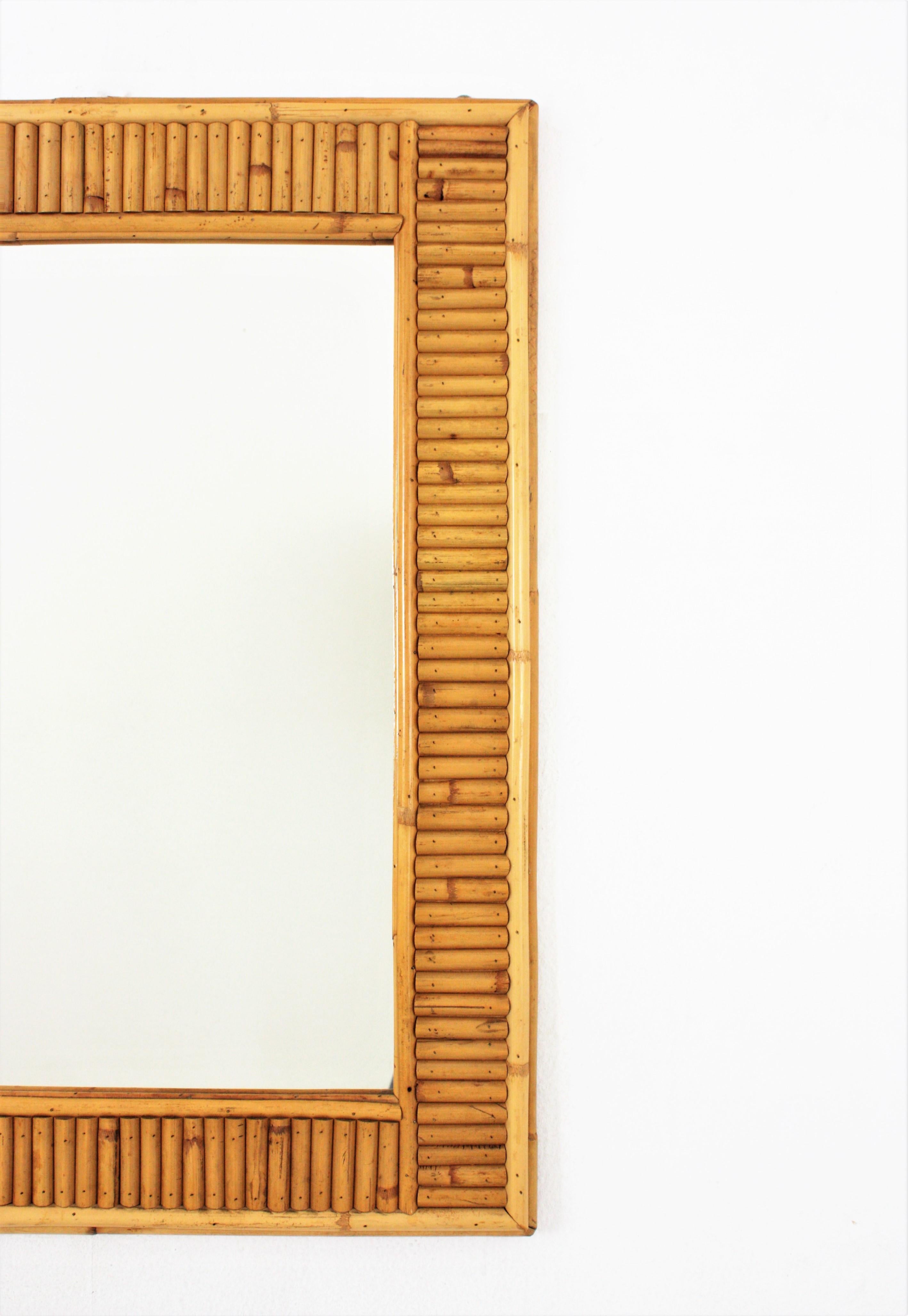 20th Century Midcentury Rattan Split Reed Rectangular Wall Mirror For Sale
