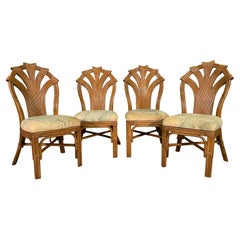 Split Reed Rattan Sculptural Dining Chairs, Set of 4