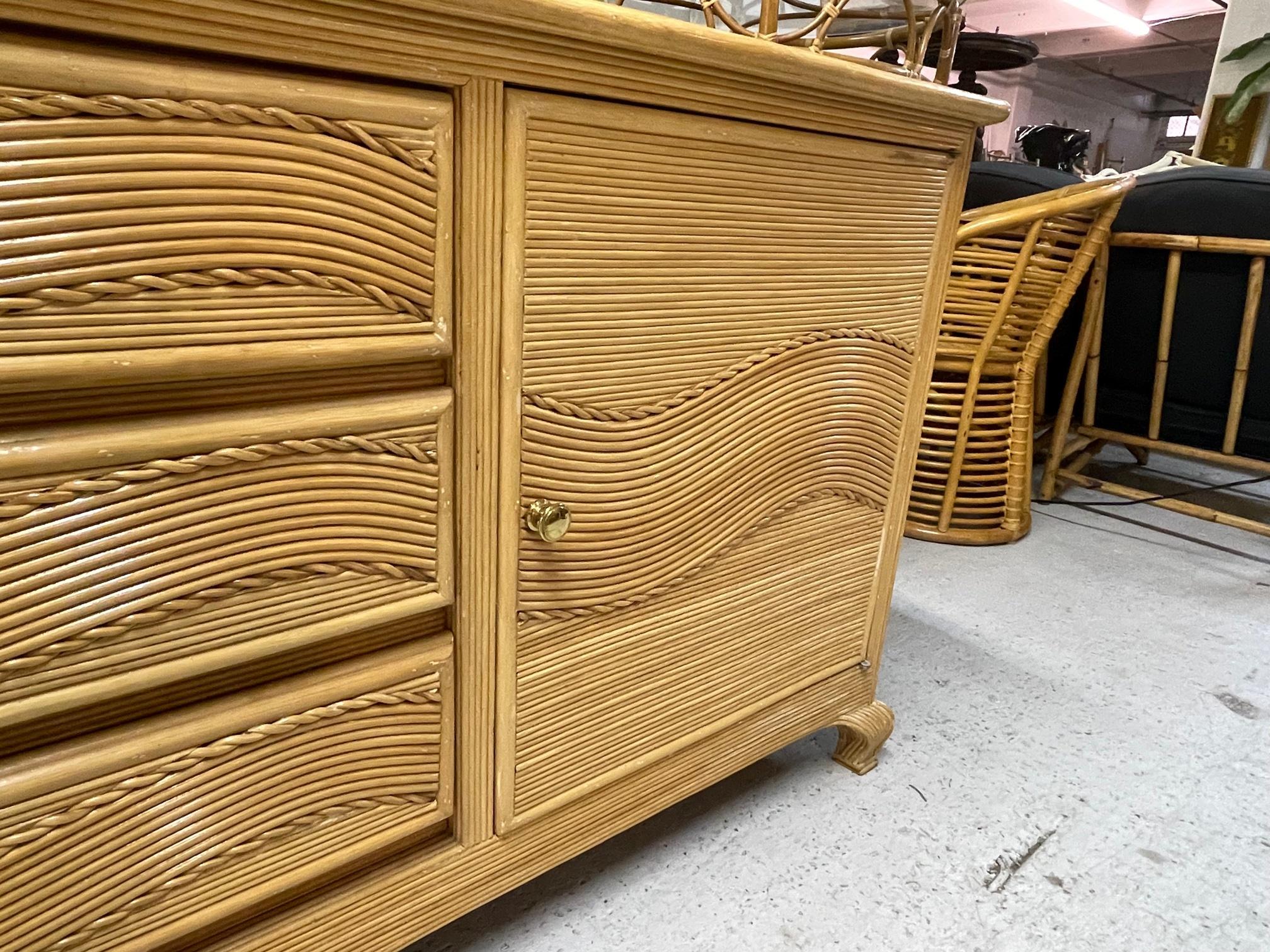 Organic Modern Split Reed Rattan Sideboard or Buffet in the Manner of Crespi