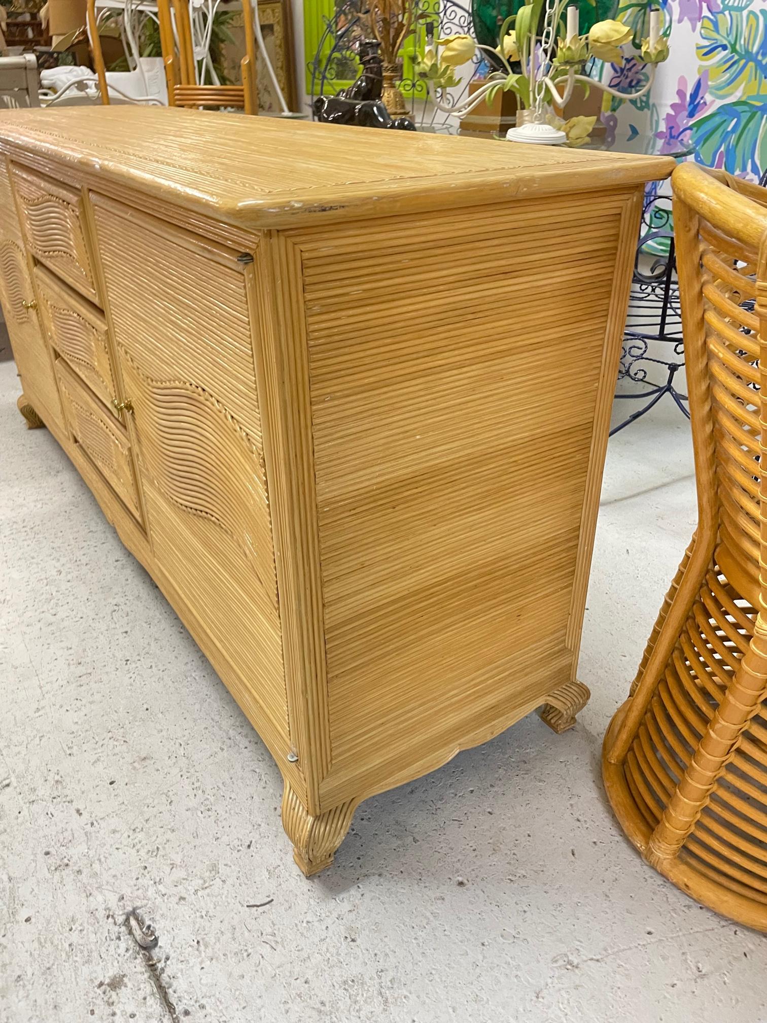 Split Reed Rattan Sideboard or Buffet in the Manner of Crespi In Good Condition In Jacksonville, FL
