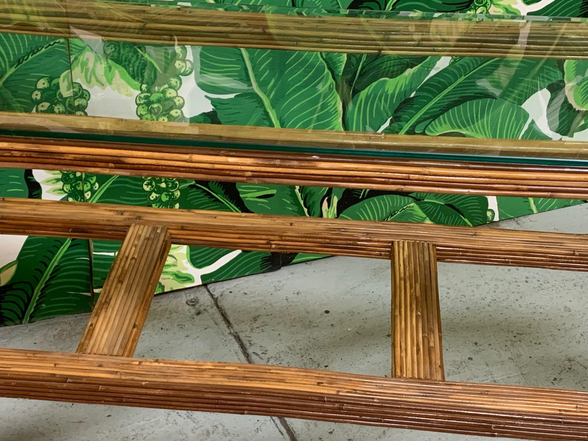 Late 20th Century Split Reed Rattan Splayed Leg Console Table