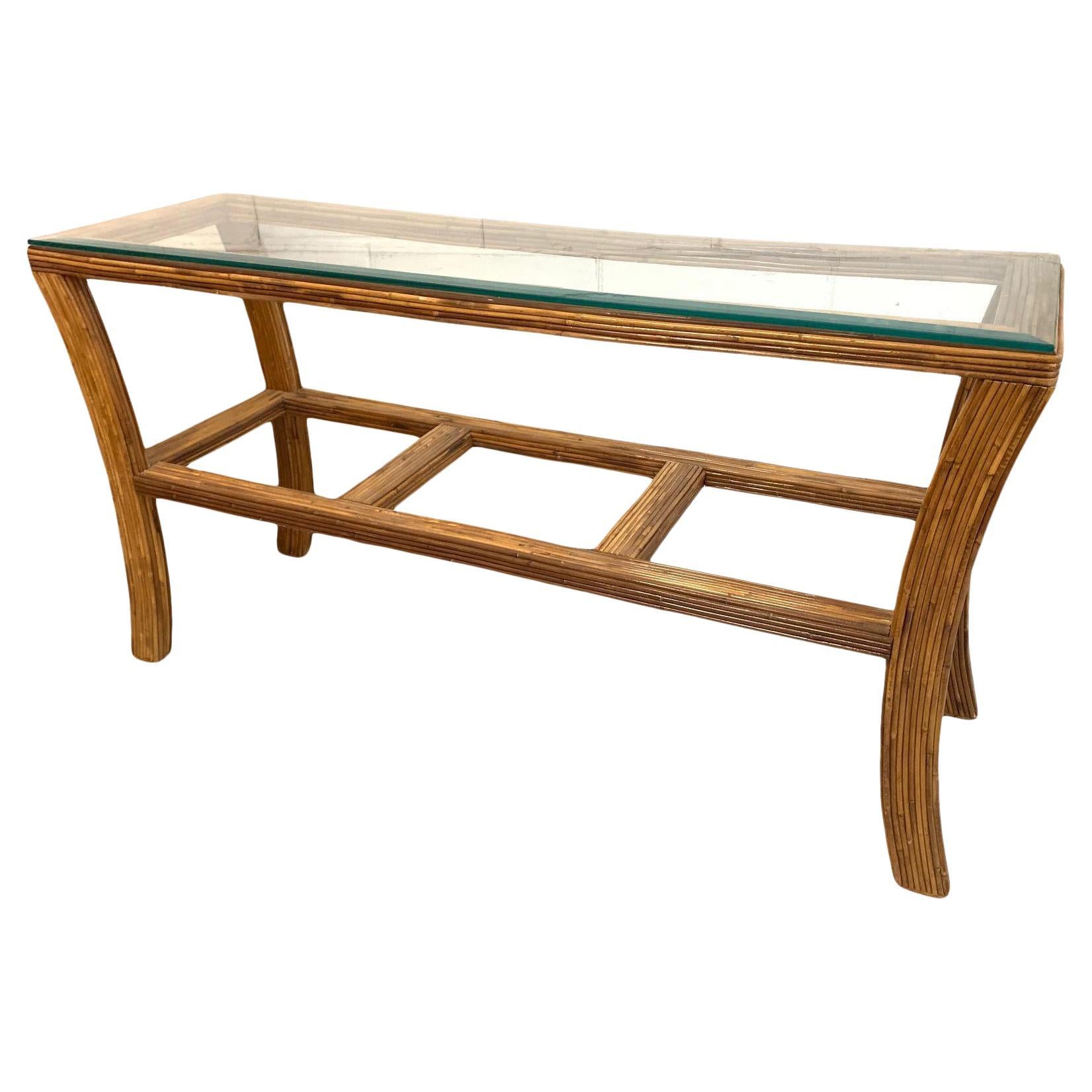 Split Reed Rattan Splayed Leg Console Table