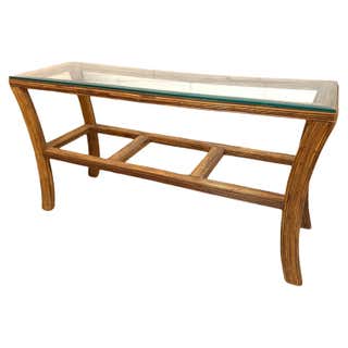 Split Reed Rattan Console Table with Matching Stools at 1stDibs