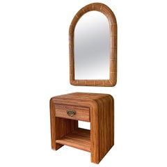 Split Reed Rattan Table and Matching Mirror