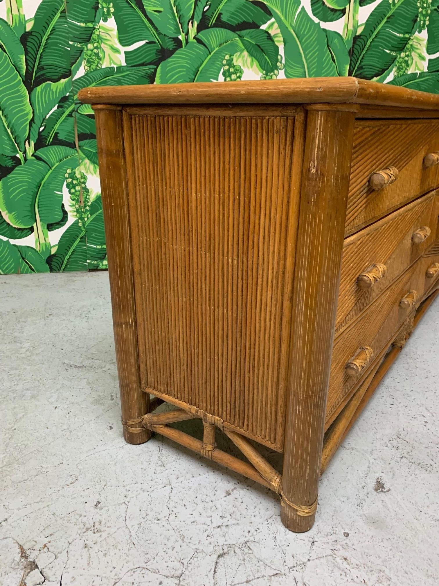 Late 20th Century Split Reed Rattan Tropical Style Dresser
