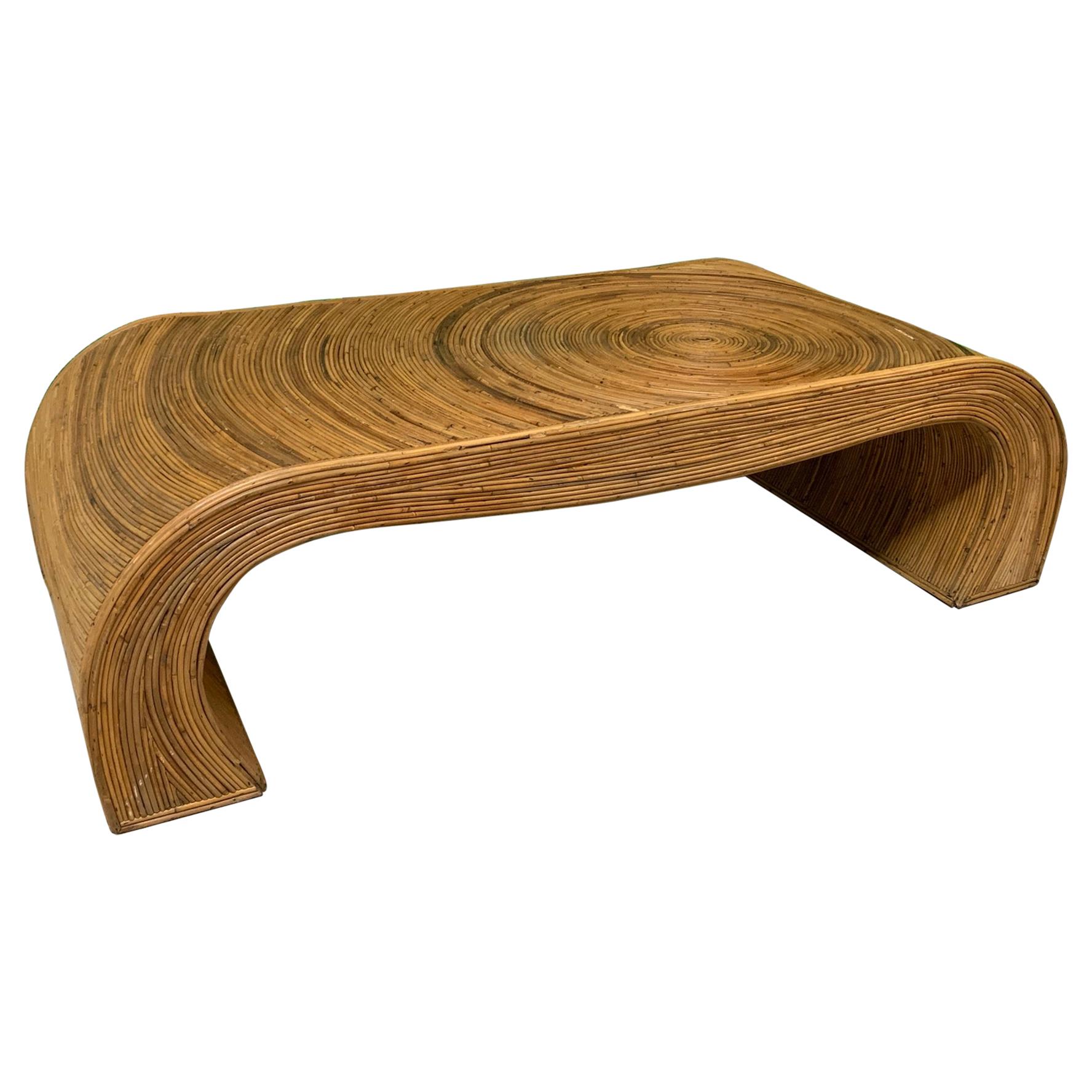 Split Reed Rattan Waterfall Coffee Table in the Manner of Gabriella Crespi