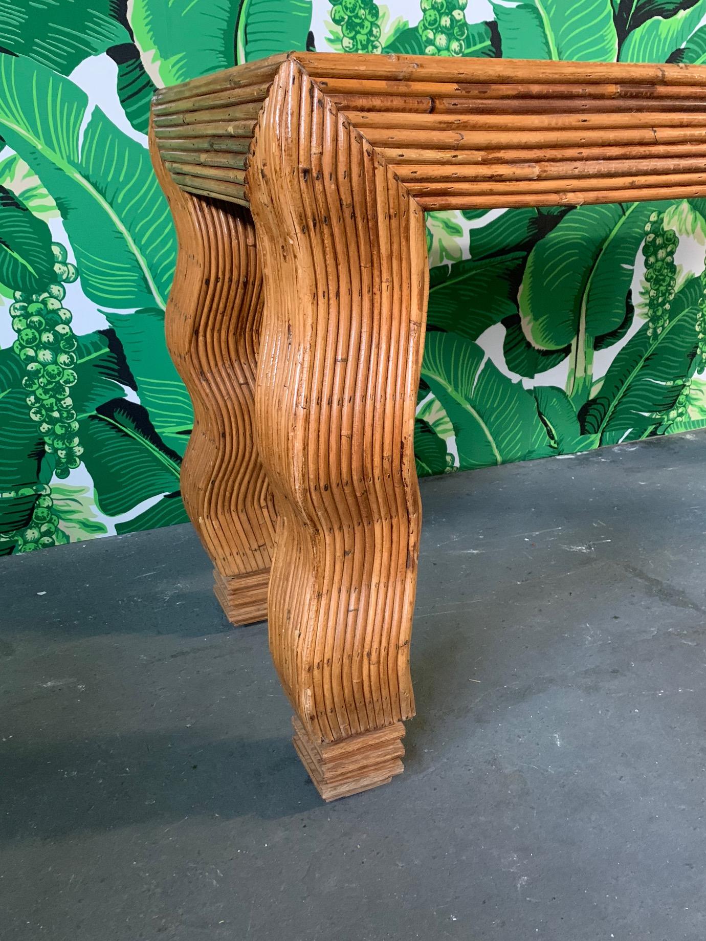 Late 20th Century Split Reed Rattan Wrapped Console Table in the Manner of Gabriella Crespi