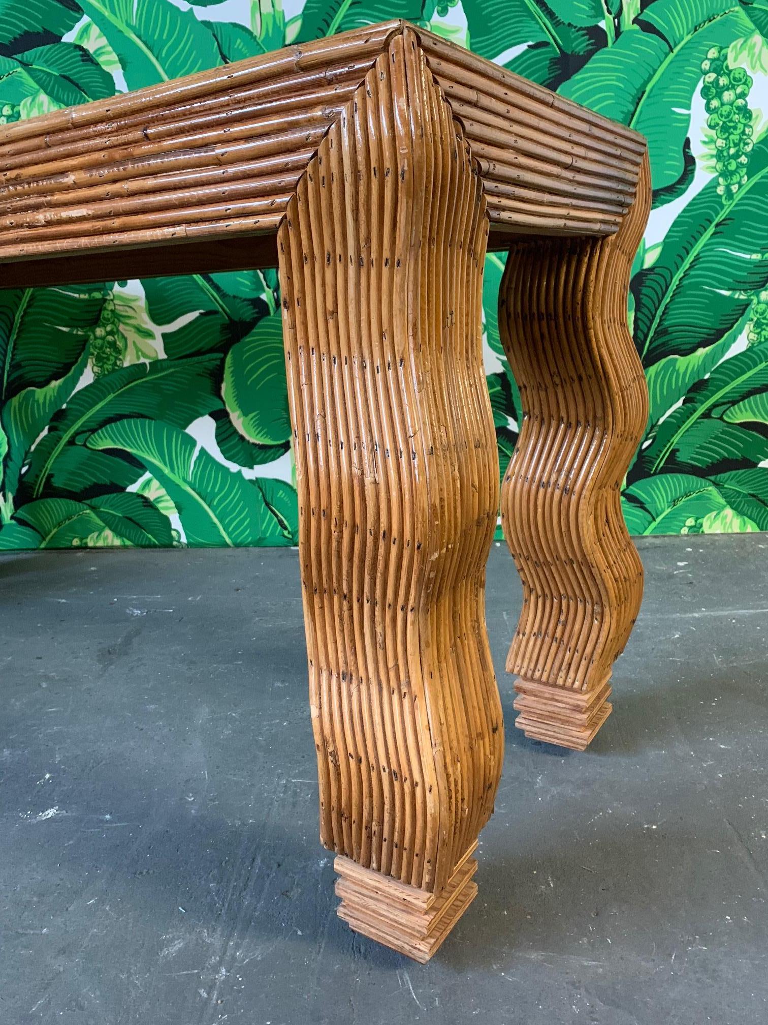 Split Reed Rattan Wrapped Console Table in the Manner of Gabriella Crespi 2