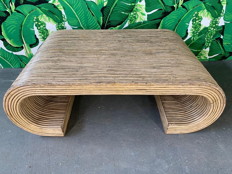 Split Reed Rattan Wrapped Scroll Coffee Table For Sale at 1stdibs