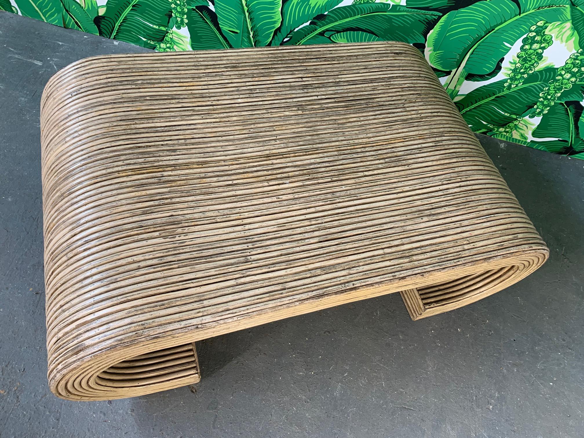 Late 20th Century Split Reed Rattan Wrapped Scroll Coffee Table