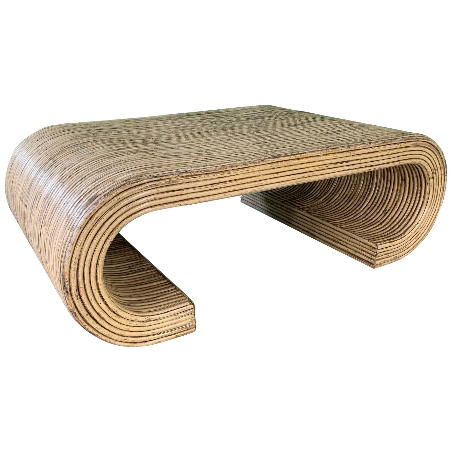 Split Reed Rattan Wrapped Scroll Coffee Table