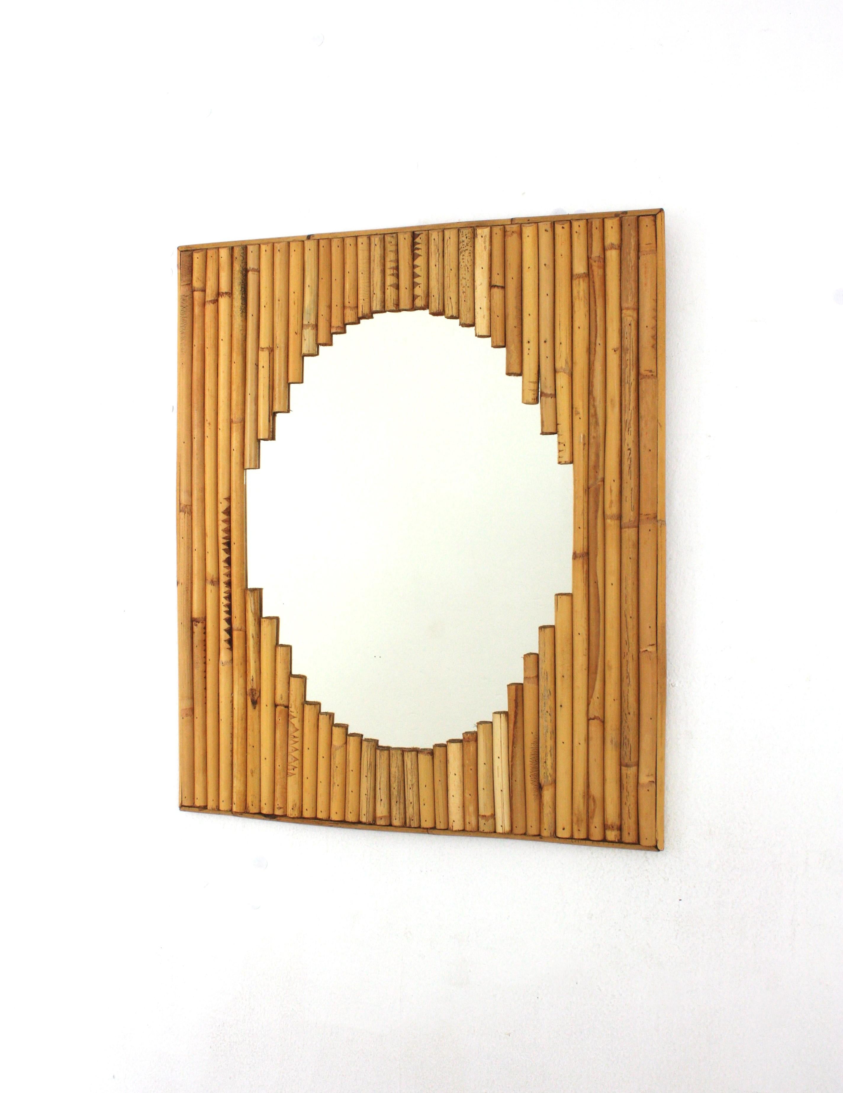 Split Reed Rectangular Mirror Framing Oval Glass For Sale 2