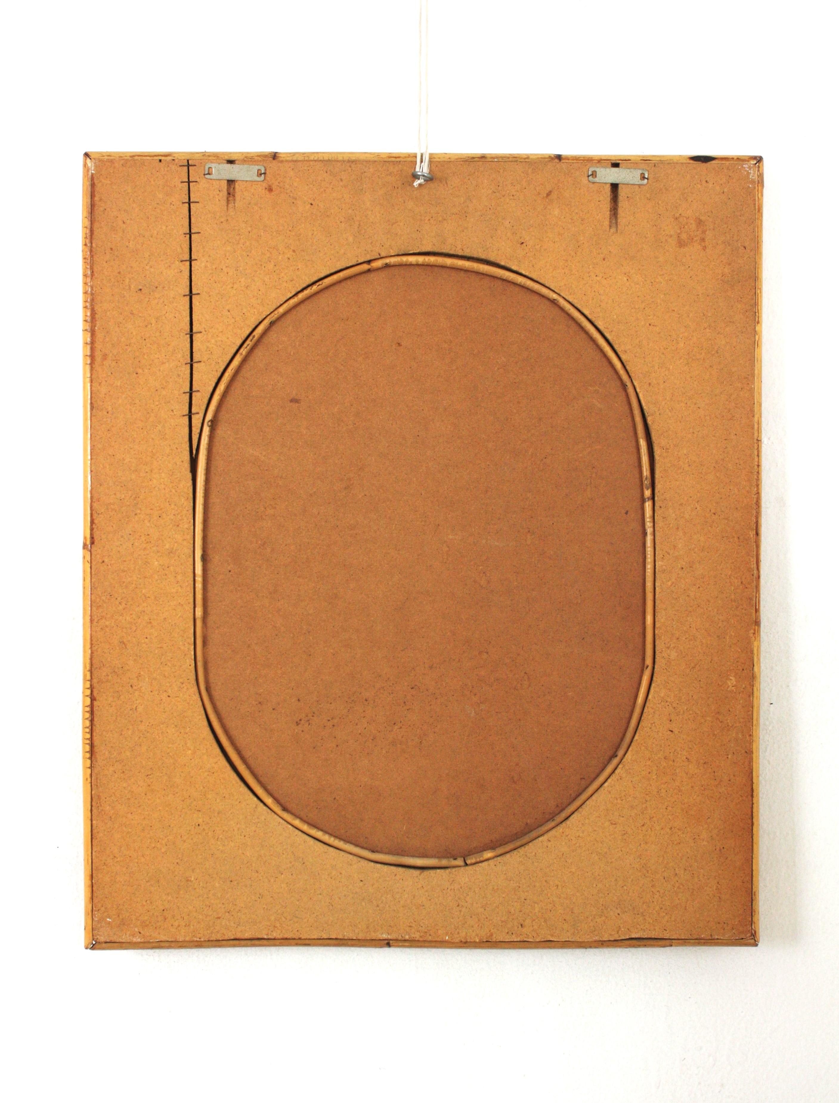 Split Reed Rectangular Mirror Framing Oval Glass For Sale 4