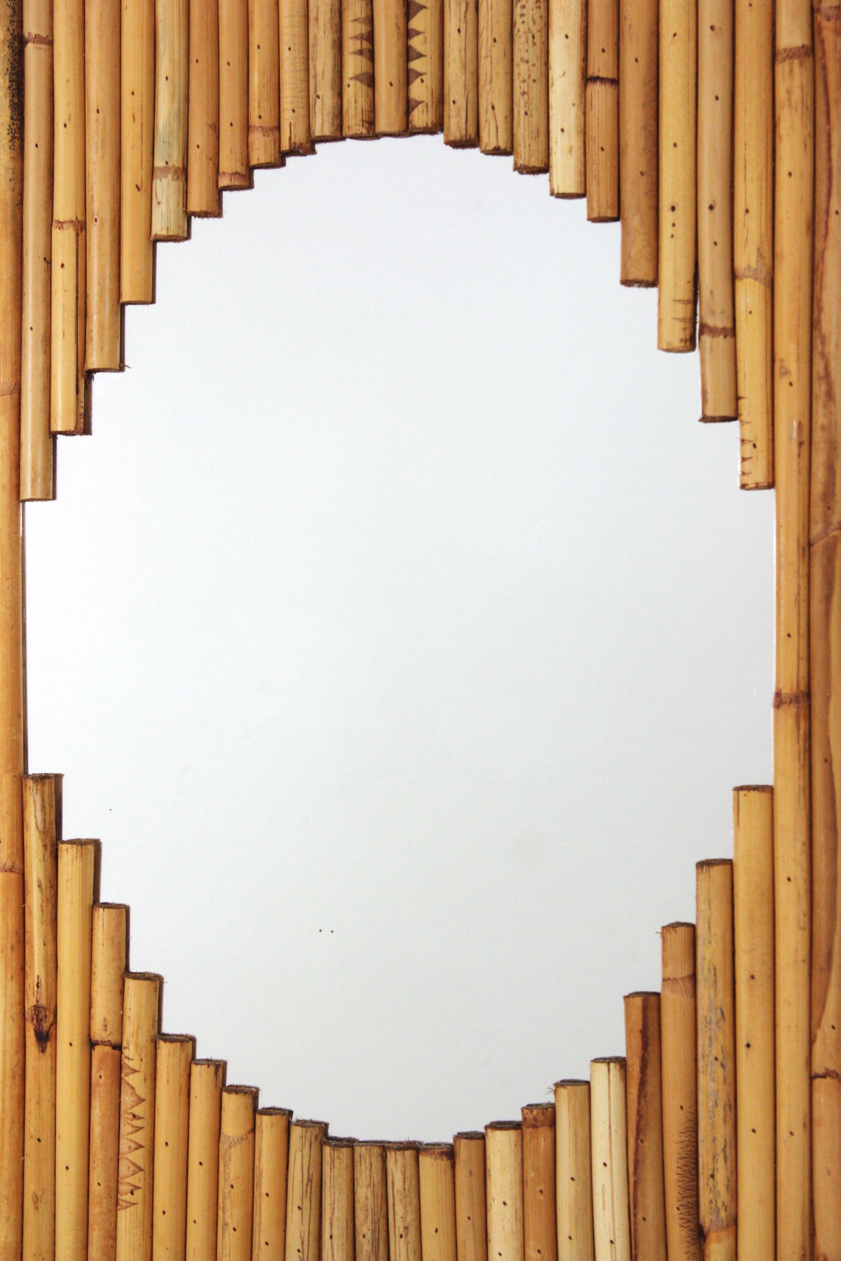 Italian Split Reed Rectangular Mirror Framing Oval Glass For Sale
