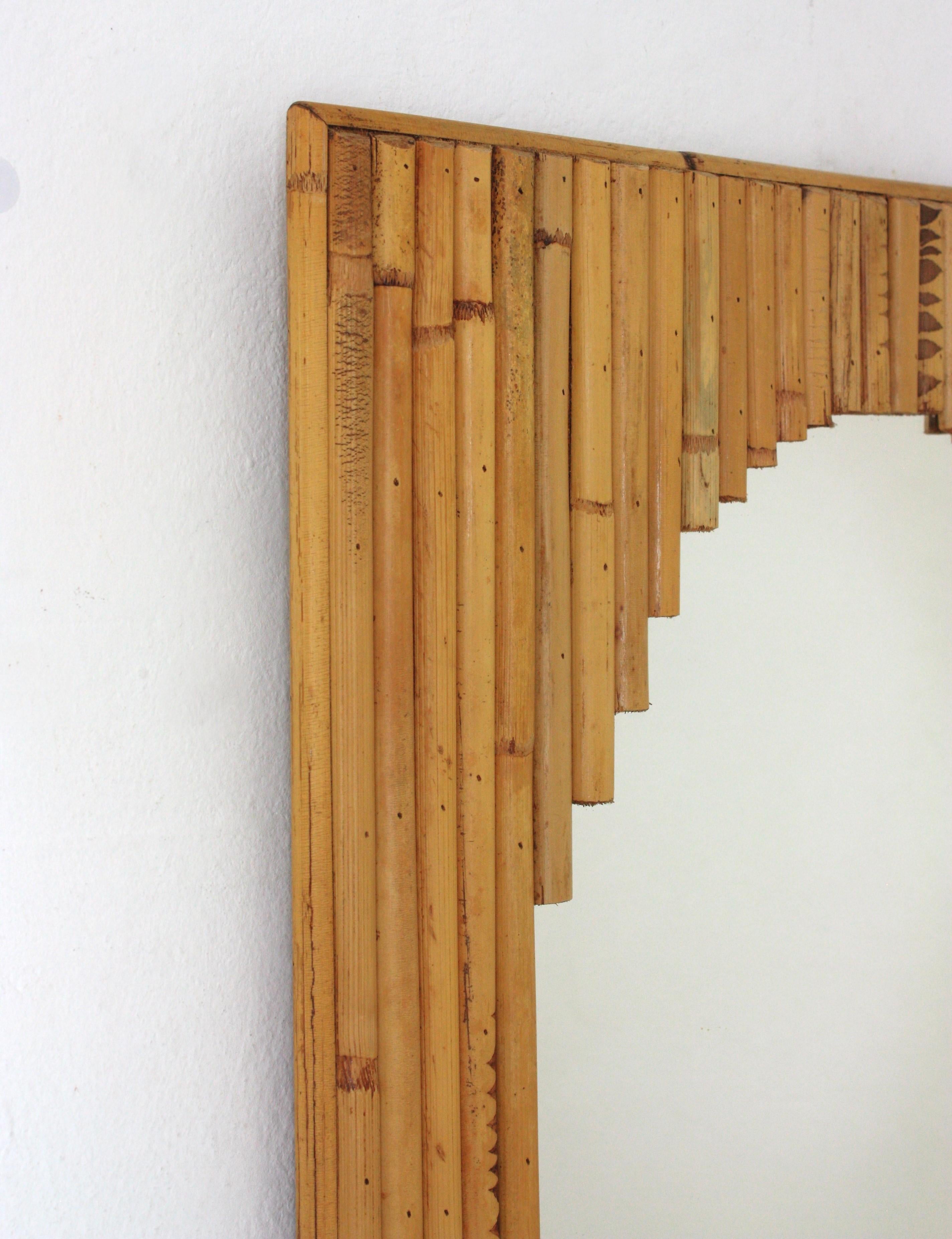 Split Reed Rectangular Mirror Framing Oval Glass In Good Condition For Sale In Barcelona, ES