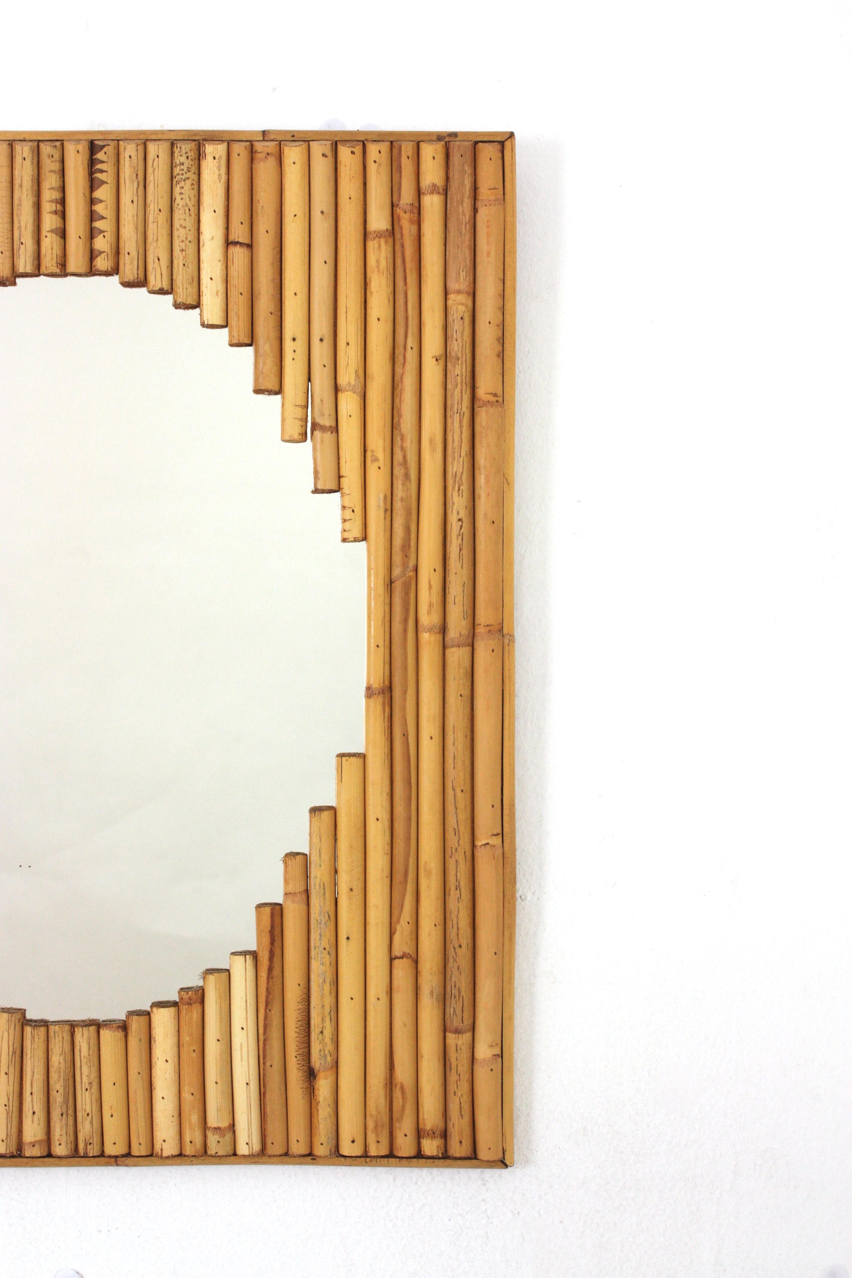 Bamboo Split Reed Rectangular Mirror Framing Oval Glass For Sale