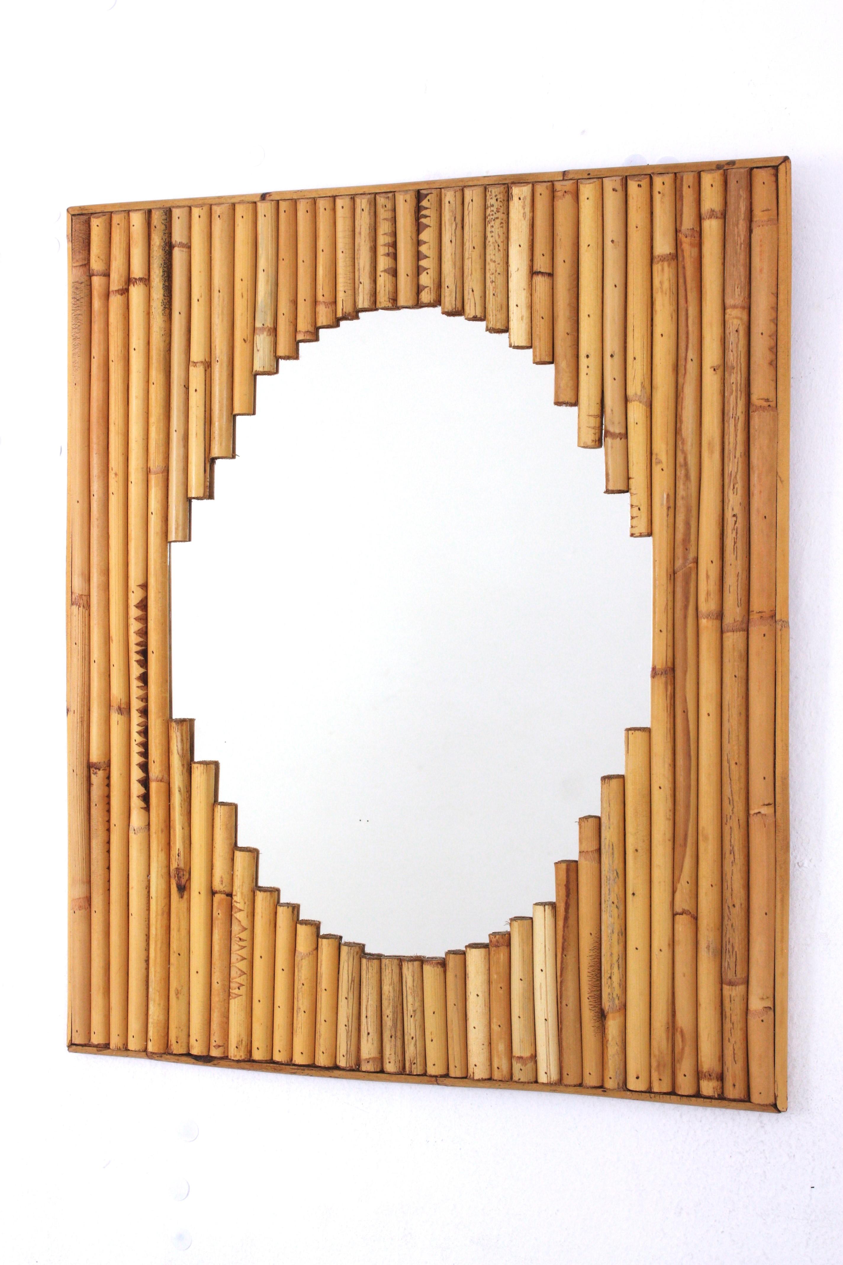 Split Reed Rectangular Mirror Framing Oval Glass For Sale 1