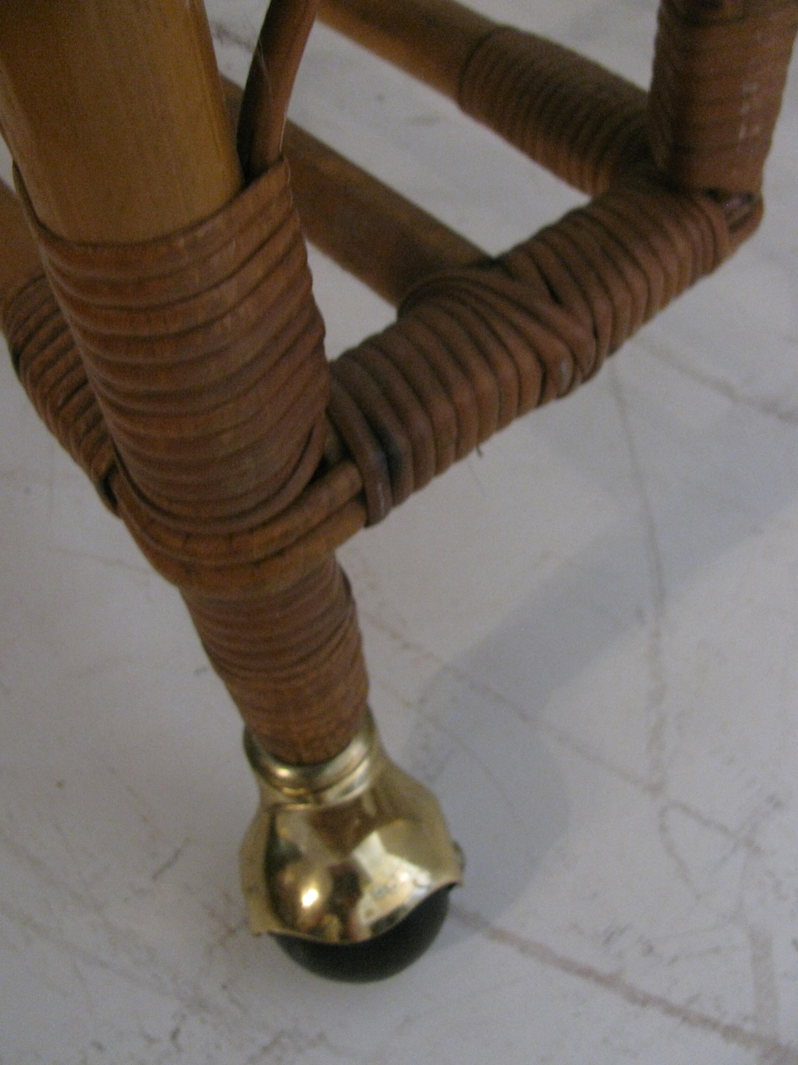 Brass Split Reed with Rattan Mid Century Bar Cart