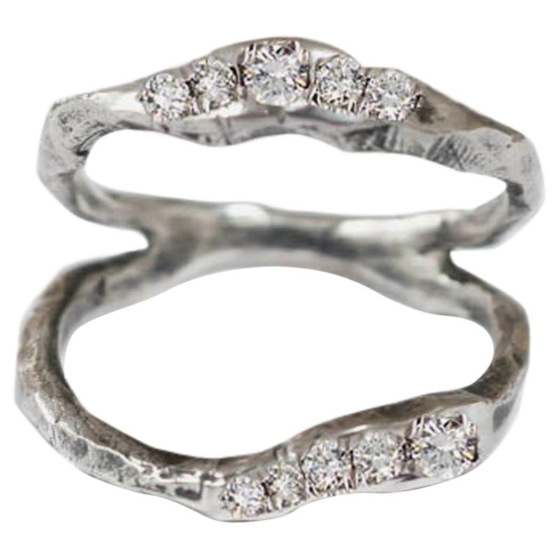 Split Ring in 18 Karat White Gold with White Diamonds For Sale