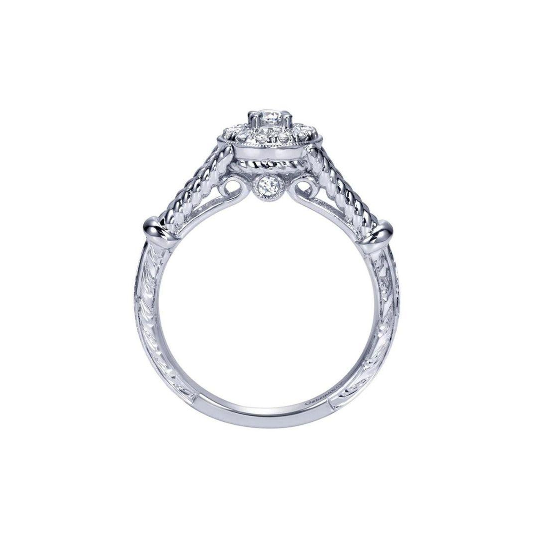 Round Cut Split Rope Shank Diamond Halo Engagement Ring For Sale