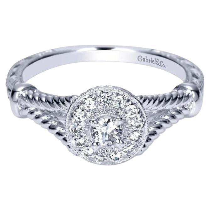 Split Rope Shank Diamond Halo Engagement Ring For Sale