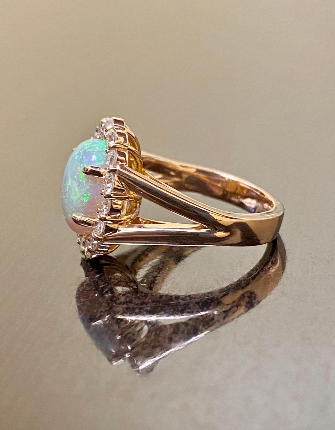 Oval Cut Split Shank 18K Rose Gold Halo Diamond Australian Opal Engagement Ring For Sale
