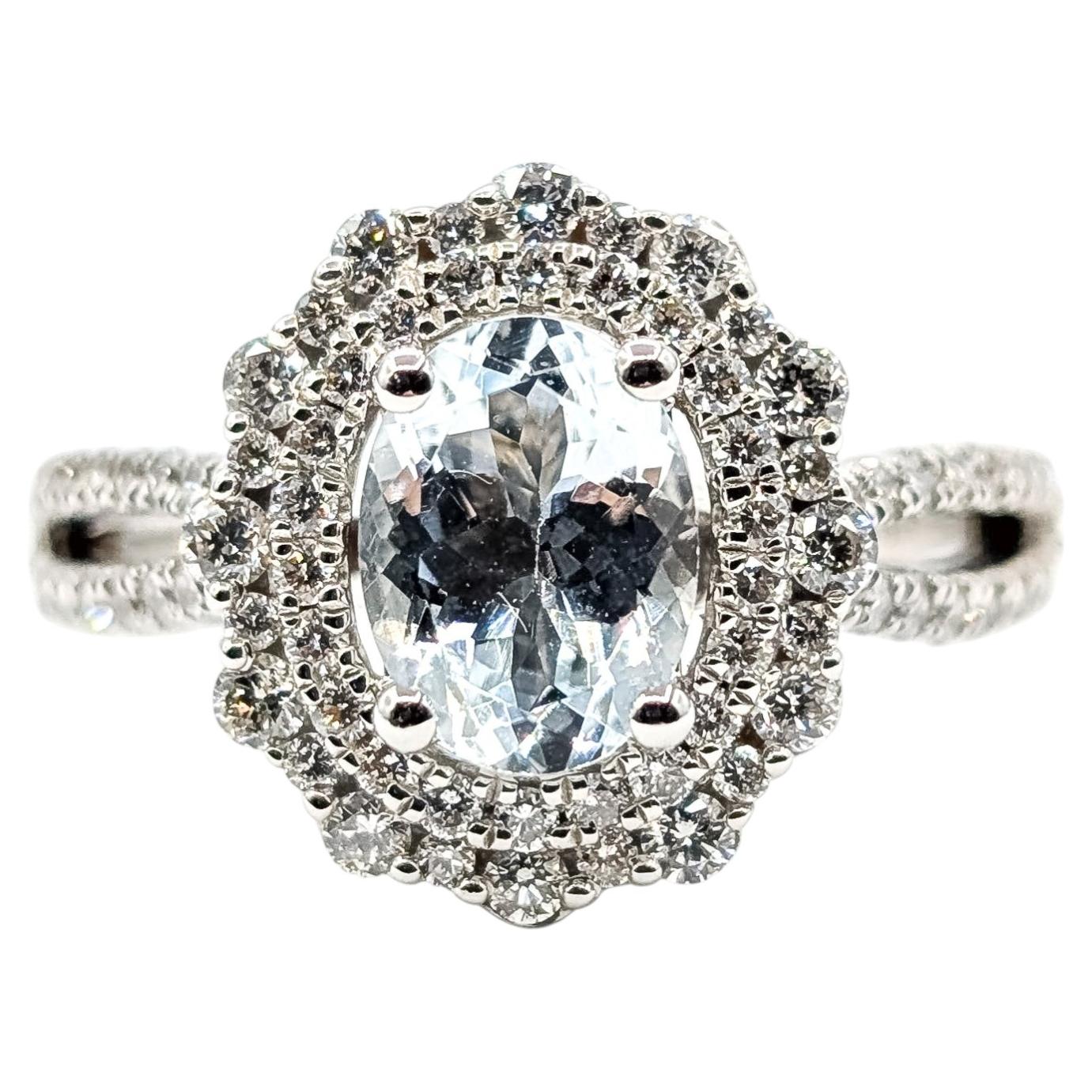 Split Shank Aquamarine & Diamond Cocktail Ring in 14k White Gold For Sale