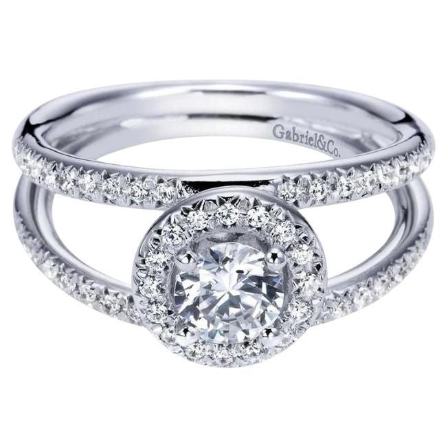 Split Shank Diamond Halo Engagement Ring For Sale