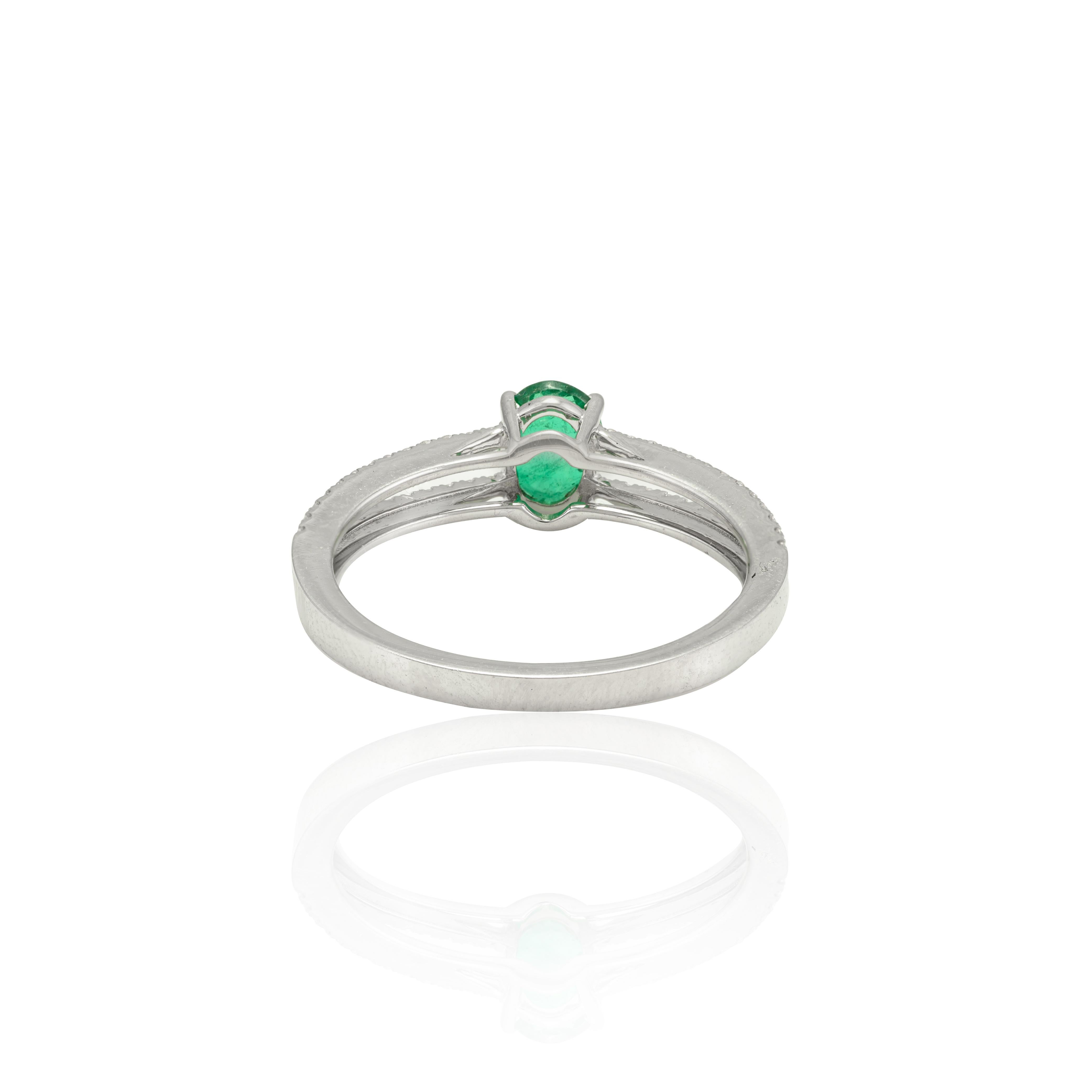 For Sale:  Genuine Oval Cut Emerald and Diamond Ring in Solid 18k White Gold 3