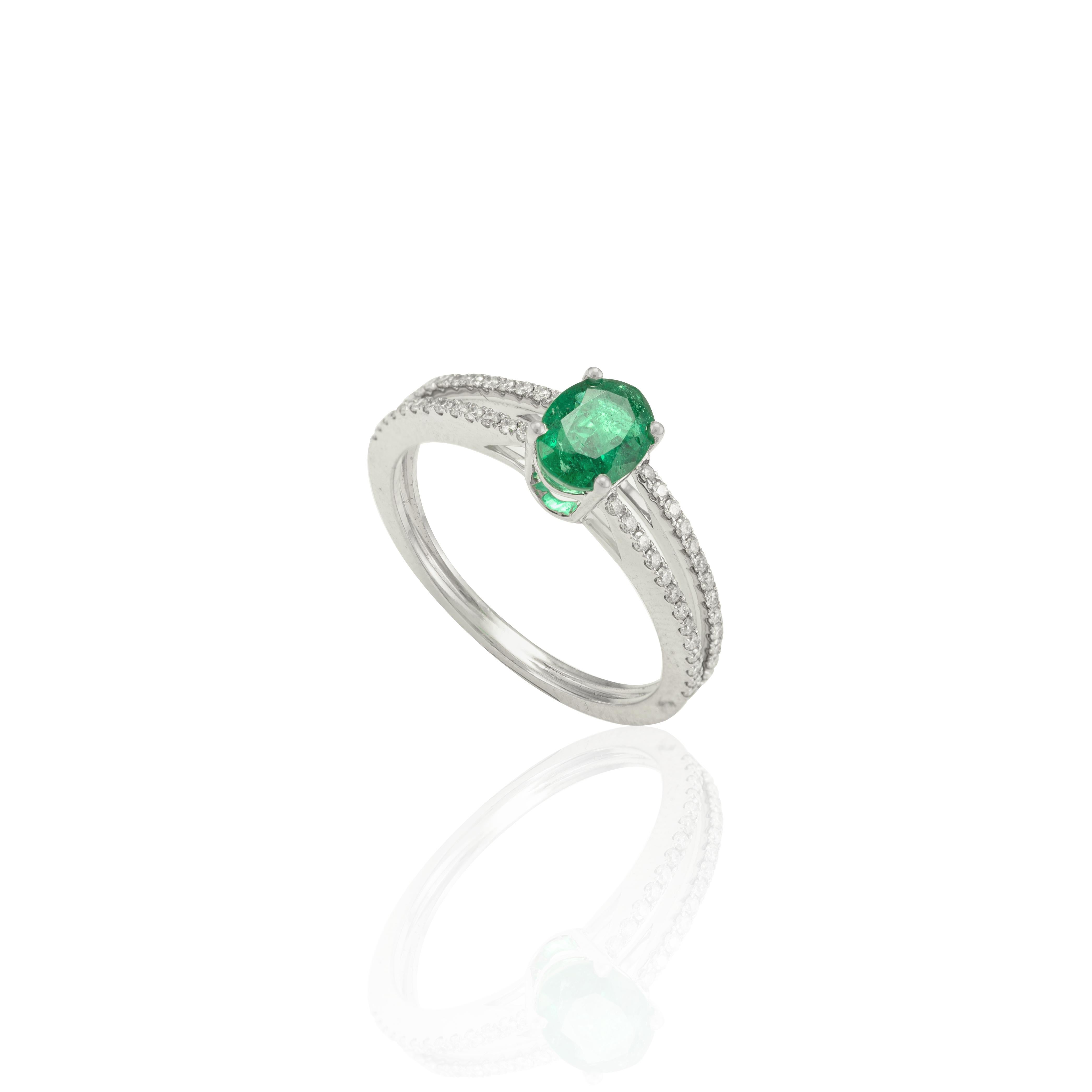 For Sale:  Genuine Oval Cut Emerald and Diamond Ring in Solid 18k White Gold 4