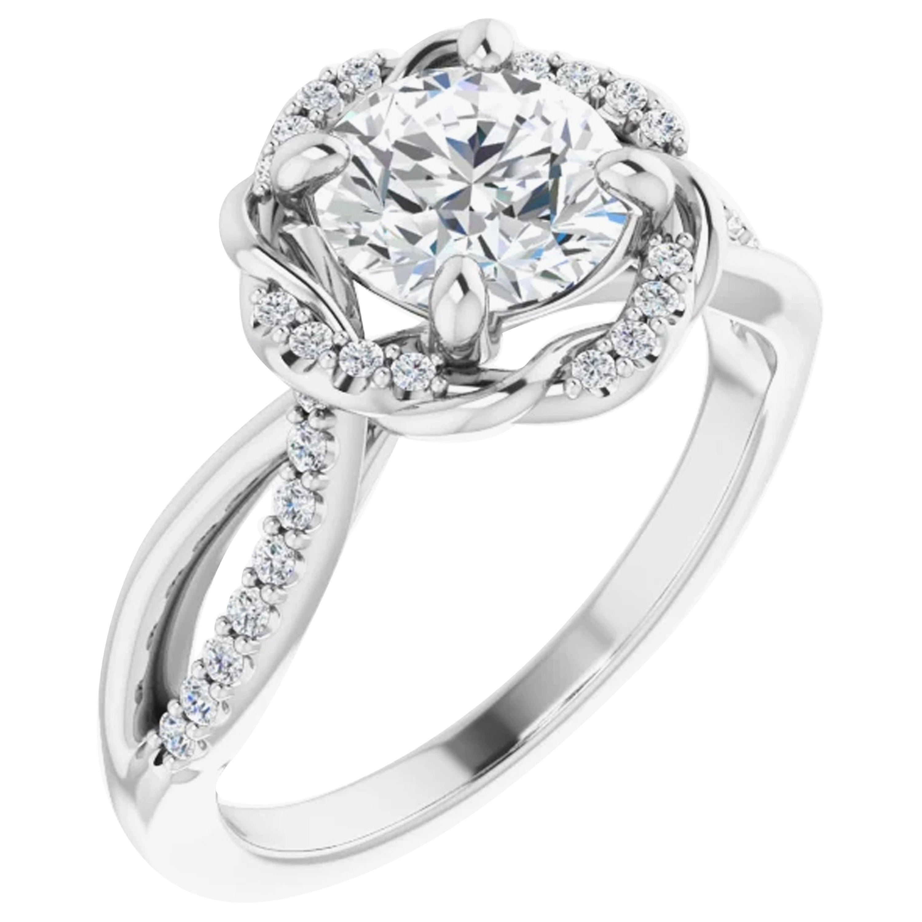 Split Shank Halo Diamond Round Brilliant GIA Engagement Ring 14k White Gold For Sale