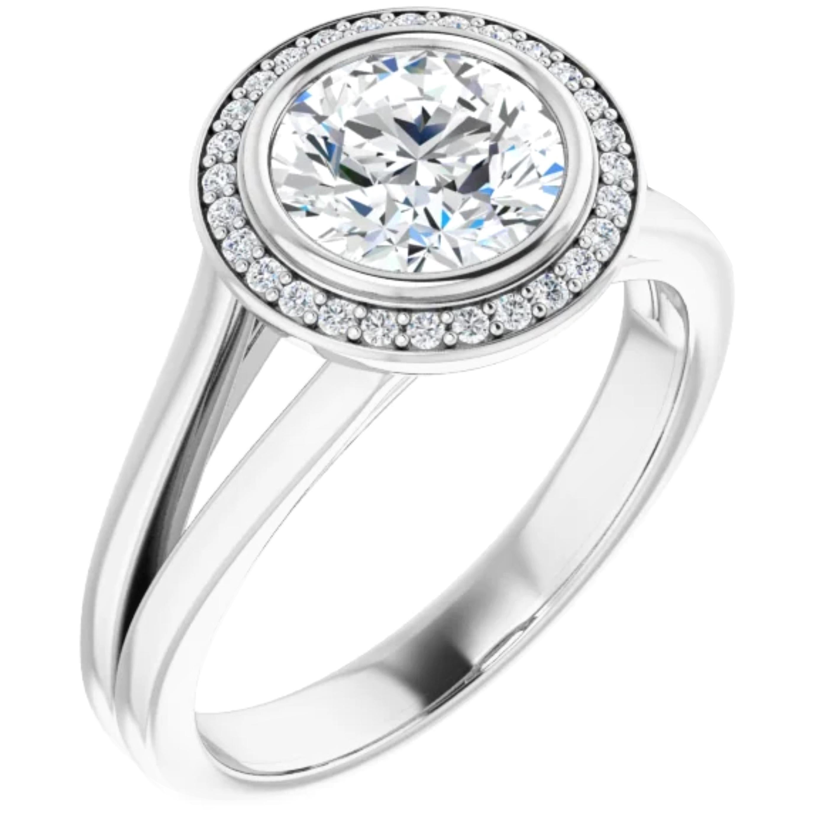 Split Shank Halo GIA Round Brilliant White Diamond Engagement Ring For Sale