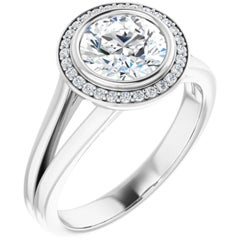 Split Shank Halo GIA Round Brilliant White Diamond Engagement Ring