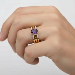 Split Shank oval amethyst engagement silver, gold ring