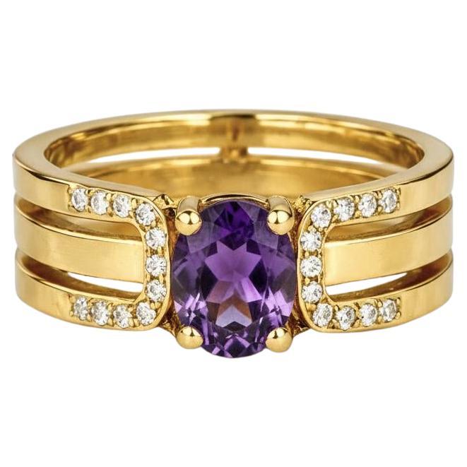 Ovaler Amethyst-Verlobungsring mit geteiltem Schaft aus Silber und Gold