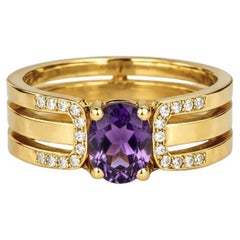 Split Shank oval amethyst engagement silver, gold ring