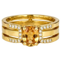 Split Shank oval citrine engagement silver, gold ring