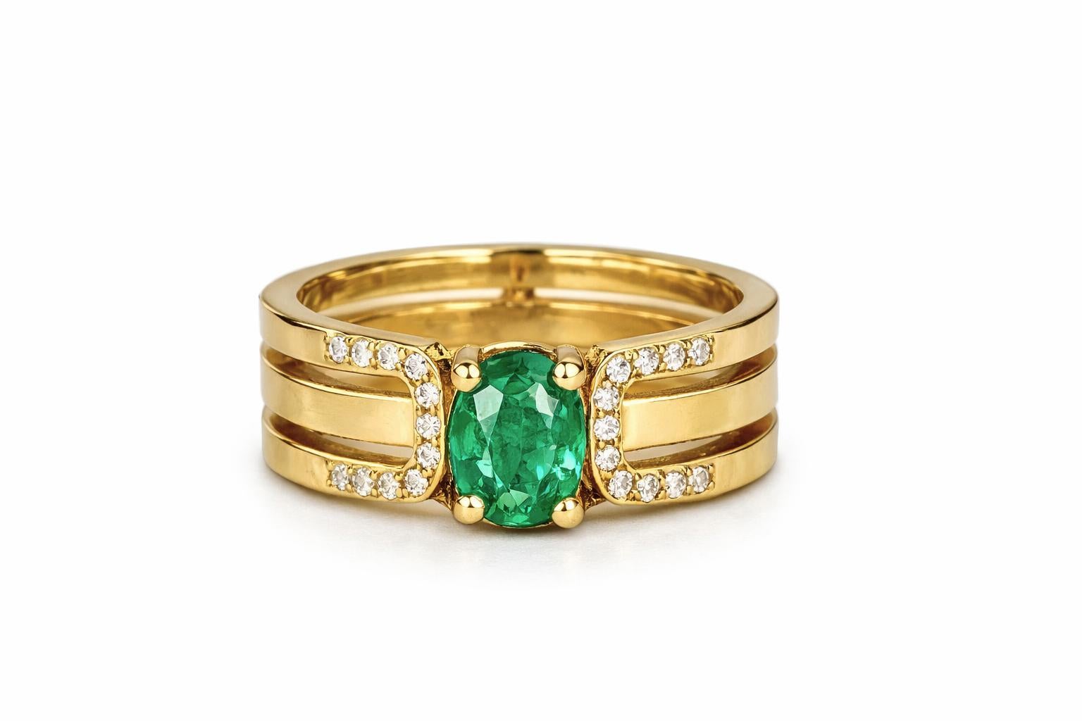 Split Shank oval emerald engagement silver, gold ring
