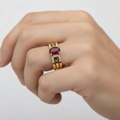 Split Shank oval garnet engagement silver, gold ring