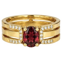 Split Shank oval garnet engagement silver, gold ring
