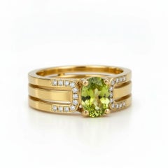 Split Shank oval peridot engagement silver, gold ring
