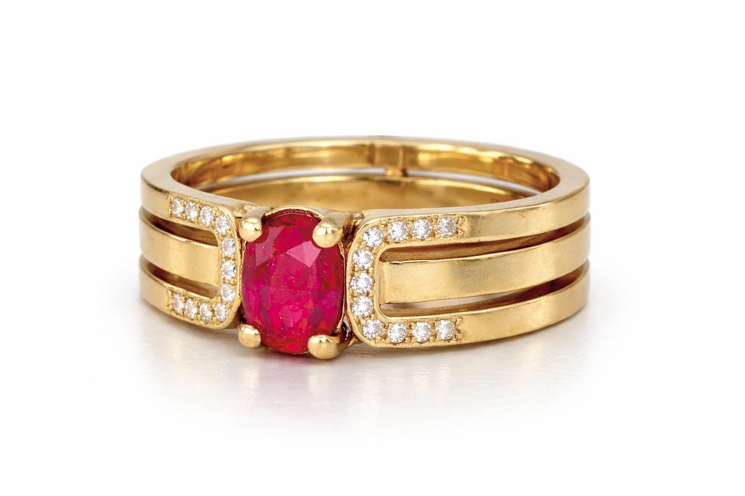 Split Shank Oval Ruby Engagement Silver, Gold Ring - image 2